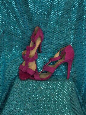 J.CREW STRAPPY HIGH HEEL MAGENTA SUEDE SANDALS